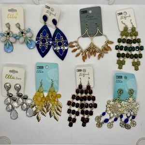 NEW Lot x 8 mix chandelier earrings (blue, gold, silver, green ,aqua, black )